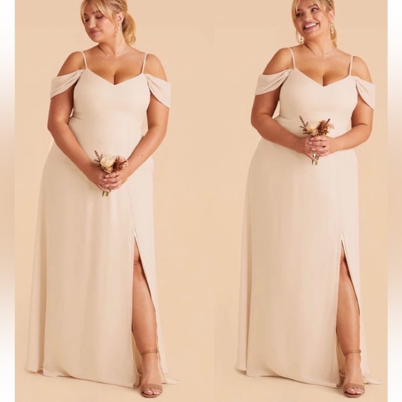 New NWT Birdy Grey “Devin” Convertible Chiffon Gown Maxi Dress Champagne Cream - Picture 1 of 11